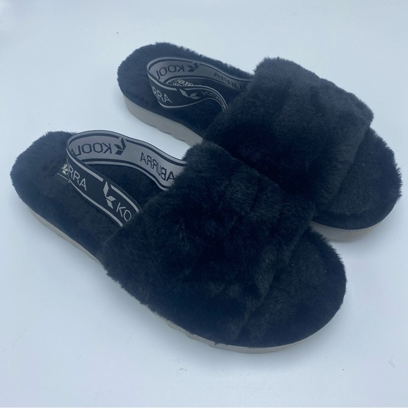Kookaburra UGG Fuzzy Black Slide Back-strap Slipper Size 9 Style 1116914 - Picture 1 of 9